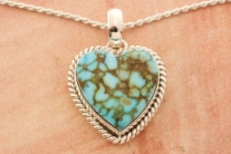 Artie Yellowhorse Genuine Kingman Turquoise Sterling Silver Heart Pendant